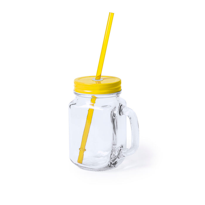 Heisond 500ml Glass Jar with Lid/Straw