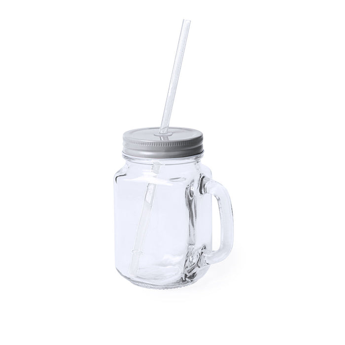 Heisond 500ml Glass Jar with Lid/Straw
